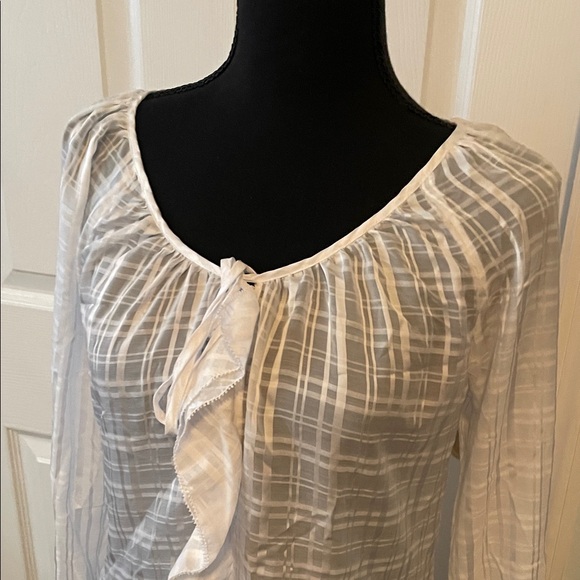 White House Black Market Sheer White Ruffled Blouse small - Picture 2 of 12
